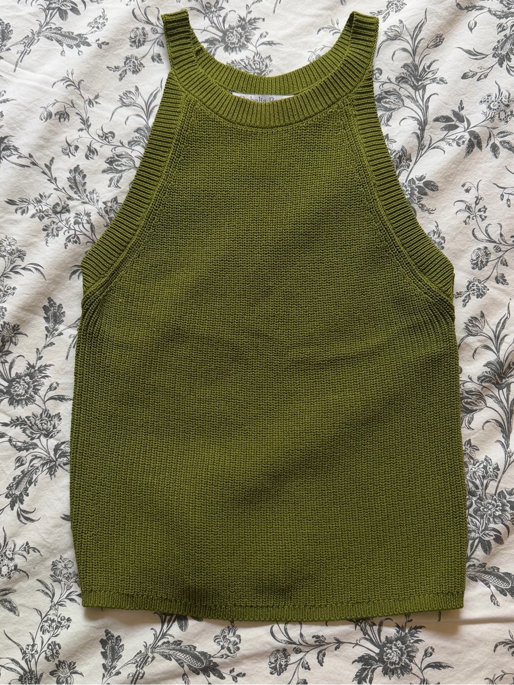 Rib-Trim Knit Olive Top